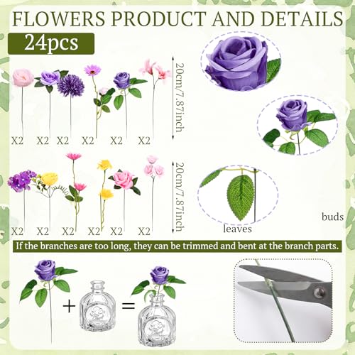 36 Pcs Artificial Flowers Table Centerpiece with Vases Colorful Wildflower Centerpieces Silk Flower Arrangement for Wedding Baby Shower Table Centerpieces Party(Elegant Grace,Clear) - style: Elegant Grace