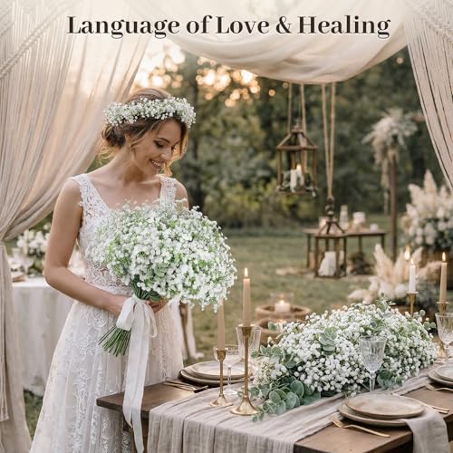 DomeStar 20PCS Mixed Babys Breath and Eucalyptus Stems, Artificail Flower Bouquet Floral Arrangement for Vase Fillers Table Centerpieces Home Party Wedding Decoration