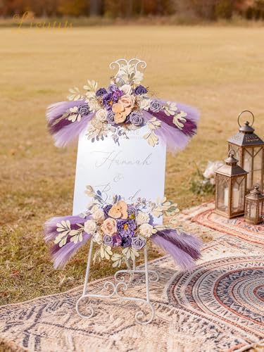 Lisuun Wedding Arch Flowers, Artificial Flowers for Decoration, Large Flower Swag for Boho Styles Wedding Ceremony Floral Decor - Pack of 2 - color: Purple Champagne Pampas