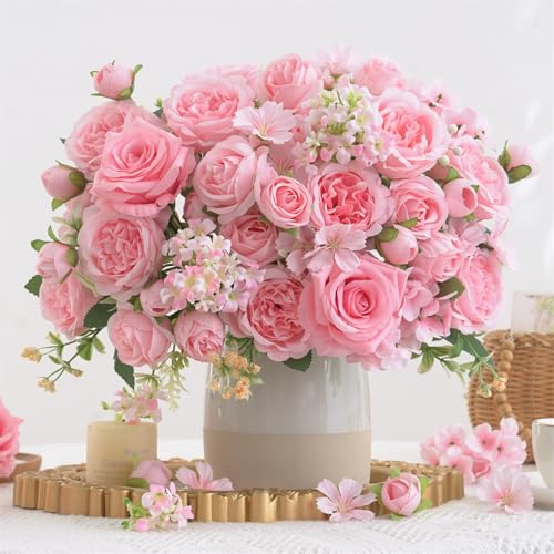 8 Pcs Mixed Artificial Peony Flowers Set-4 Bouquets & 4 Stems, Pink Fake Peony Rose Hydrangea Flowers for Vase Silk Floral Arrangements for Table Centerpiece Wedding Party Bridal Decoration Home Decor - color: Light Pink, size: Mixed 8pcs