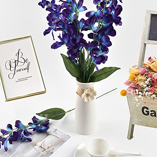 26.7'' Artificial Orchid Stems Purple Blue Silk Turquoise Orchids Flowers for Wedding Bridal Bouquet Boutonniere Wreath Table Centerpiece Outdoor Decor (12 Stems) - color: Purple-blue