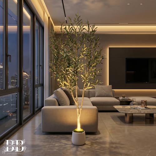 6ft (180 cm) Artificial Olive Tree with White Pot, Moss & USB LED – 943 Leaves, 52 Olives, Lifelike Fake Indoor Potted Plant for Home, Living Room, Office & Bedroom Decor - size: 6ft