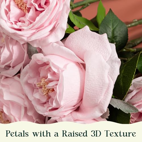 4 Pcs Real Touch Peonies Artificial Flowers, 3.5'' Big Bloom Austin Rose Peony Latex Fake Flower with Stems for Wedding Bouquet Party Valentines Arrangement Home Kitchen (Light Pink) - color: Light Pink