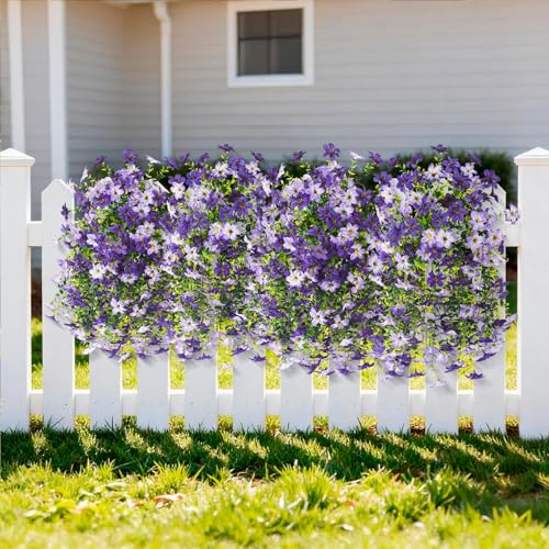 Artificial Hanging Flowers Plants for Outdoor Spring Decoration, 2 PCS Fake Silk Daisy Flower Planter UV Resistant Look Real for Outside Patio Porch Home Summer Decor (Purple) - color: Purple