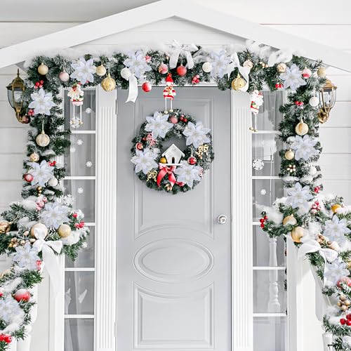 SITUMEIZI 24 Pcs White Poinsettia Flowers for Christmas, Glitter Poinsettia Artificial Flowers 5.5" with Clips Fake Christmas Ornaments Xmas Tree Wreath New Year Decorations - color: White