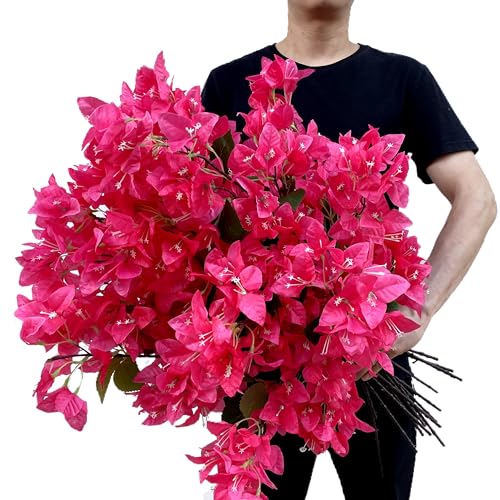 Pack of 16 - Artificial Bougainvillea Flower Stems Silk Bougainvillea Long Branches Full Blossoms for Home Wedding Table Centerpiece Shower Event Backdrop Indoor Outdoor Decorations (Fuchsia) - color: Fuchsia