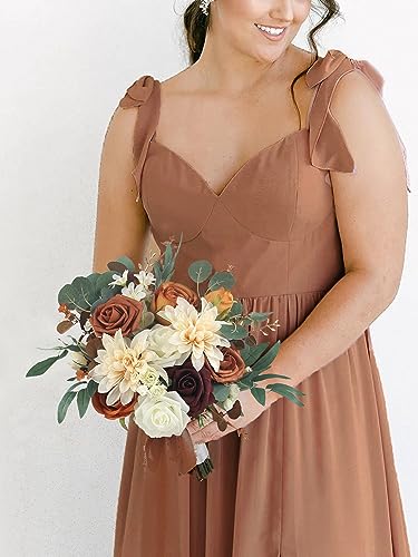 Rinlong Burnt Orange Bridesmaid Bouquet, Fall Wedding Bouquets, Terracotta - color: 15-burnt Orange & Champagne