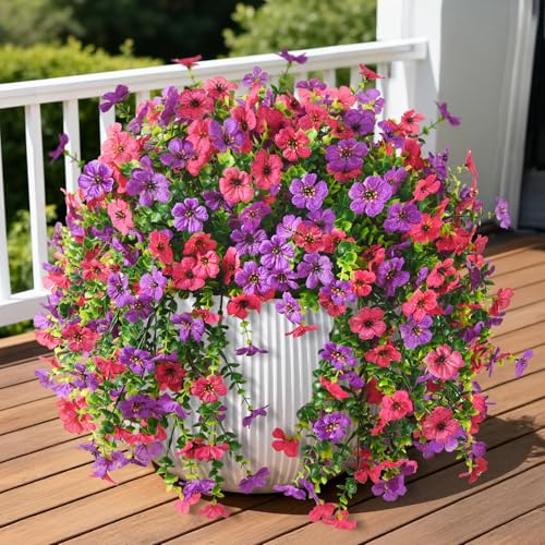 ZFProcess Artificial Hanging Flowers for Outdoors Spring Summer Decoration, 2PCS Silk Fake Daisy Realistic Outdoor Flowers UV Resistant Porch Patio Window Yard Decor(Purple Rose Red) - color: Purple Rose Red