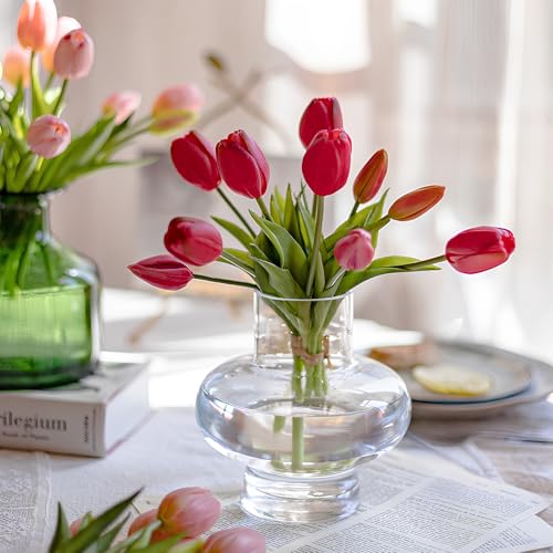 15 Pcs Hot Red Tulips Artificial Flowers Faux Tulips Real Touch Latex Fake Flower Bouquet for Spring Wedding Home Décor Centerpiece Arrangements - color: Hot Red
