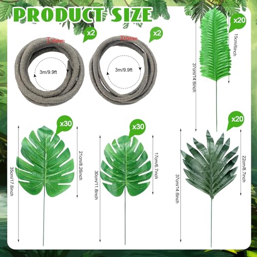 Preboun 34 Pcs Jungle Vines Rainforest Party Decorations 10 ft Artificial Rattans with Palm Leaves Fake Ivy Vines Tropical Rainforest Safari Decor for Forest Jungle Dinosaur Party Indoor Outdoor