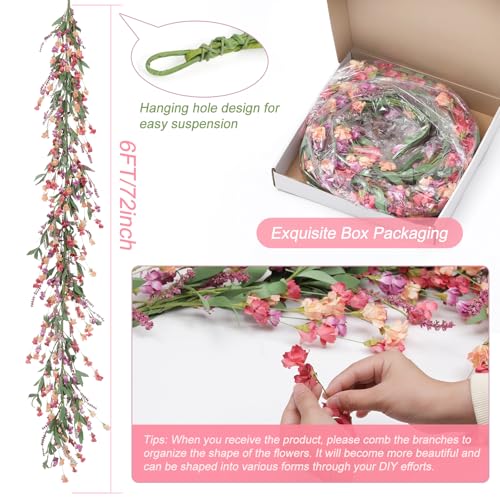 Artgar Flower Garland 6Ft Spring/Summer Garland Floral Garlands for Mantle All Year Round Paper Garlands Decor for Indoor Outdoor Home Wedding Arch Porch Stair Year Round Decor (Red&Orange&Purple) - color: Red&orange&purple (6ft)
