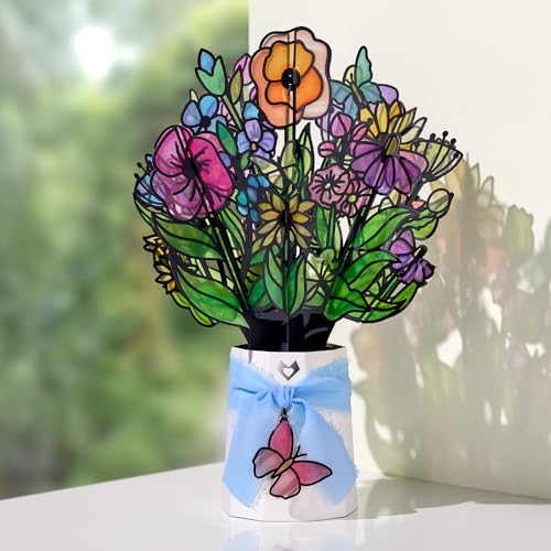 Lovepop Garden Glow Suncatcher Bouquet - 3D Stained Glass Flower Bouquet for Her, Wife, Mom, Girlfriend (Anniversary, Birthday, Mother's Day, Thank You) 12" - Blank Notecard & Envelope Included - color: Garden Glow Suncatcher Bouquet