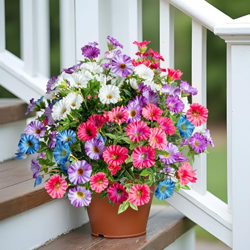 Colorful Artificial Morning Glory Flowers for Outdoor Planters, Premium UV Resistant Silk Faux Flowers for Porch, Hanging Basket & Window Box, Vibrant Garden Decor, No Pot, 13.3 Inch, 8 Bundles - color: Mixed Full Color 8pcs