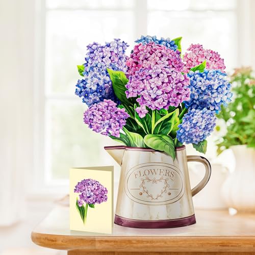 Airpark 3D Pop Up Paper Flowers Bouquet Card 12’‘ with Note & Envelope, Birthday Gifts, Get Well, Thank You, Greeting Cards for Women Mom Wife Friends, Nantucket Hydrangeas - style: Nantucket Hydrangeas