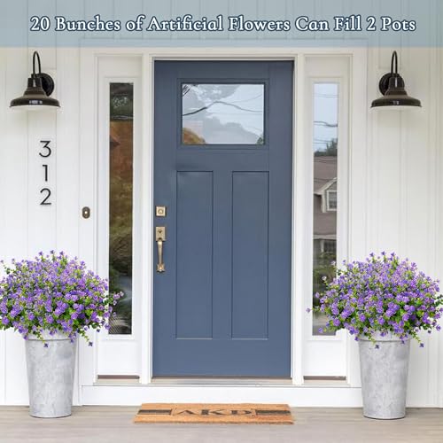 NETAP Outdoor Artificial Flowers UV Resistant, 20 Bundles Fake Realistic Floral Greenery Plants for Outside Porch, Window Boxes, Garden, Yard, Inside Home Table Decor, Purple - color: Purple