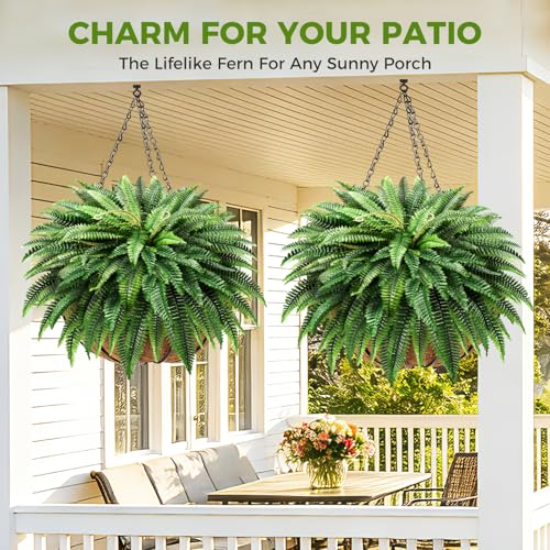 Suntee 48" Large Artificial Ferns 2 Pack, Realistic Fake Boston Fern Plant with 100 Bendable Fronds, UV Resistant Zero Maintenance Faux Bush for Outdoors Garden Patio Porch Living Room Home Decor