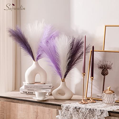 Serwalin Pampas Grass Purple 17 Inch 6pcs, Artificial Lavender White Wedding Room Decor, Faux Pampas Grass Decor Centerpieces Short Vase Filler Mothers Day - color: Purple & Lavender & White, size: 17 Inch 6 Pcs