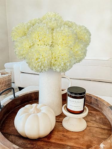 Briful 12 Pcs Artificial Cream White Chrysanthemum Stems – 11” Tall Silk Mums Flower Heads with Green Leaves, Flexible Stems for Fall Floral Pick Arrangements, Home, Wedding & Seasonal Decorations - color: 3.5'' Dia. 12pcs Cream White
