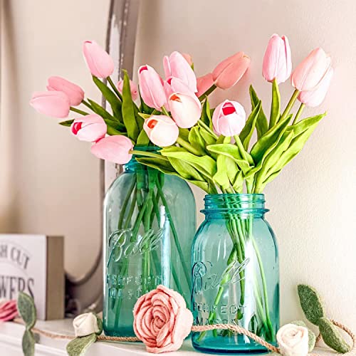 Beferr Pink Tulips Artificial Flowers 18Pcs Faux Tulip Real Touch Tulip Fake Flowers Bouquets Arrangements for Mothers Day Spring Easter Wedding Home Table Decor Pink - color: K-18pcs-1colors-pink, size: 18PCS