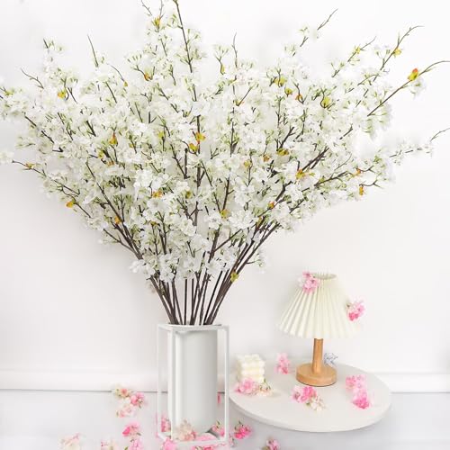 4Pcs Cherry Blossom Branches, 42.13in Artificial Cherry Blossom Tree Stems, Artificial Flowers Faux Silk Plum Blossom Branches, Artificial Cherry Blossom Decor for Home,White(No Vase) - color: White, size: 4Pcs