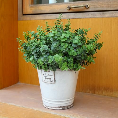 Artificial Fall Eucalyptus Plant – 8PCS Outdoor Fake Greenery, UV Resistant Fake Plants for Porch, Patio, Thanksgiving or Autumn Home Decor - Green Leaves - color: Green Leaves