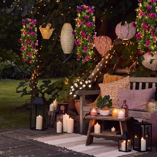 RECUTMS Artificial Hanging Rose Flower Plants, 2PCS 37 Inch Fake Purple Silk Floral Ivy Garlands with 30 LED Fairy String Lights for Home Room Garden Easter Graduation Arrangement Indoor Outdoor Decor - color: Purple, size: 2 pcs light