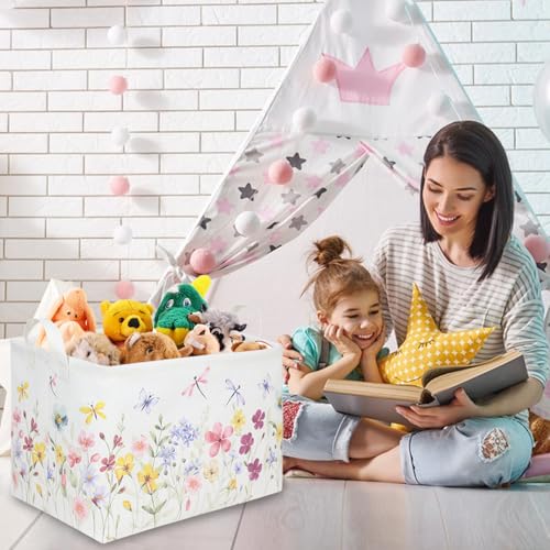 Boho Flower Nursery Basket,Waterproof collapsible storage box,Fall Wildflower Floral Dandelion Storage Bin,Plant Butterfly baby girl gift basket,Girls Bedroom Boho Flower Decor(Dandelion) - color: Dandelion