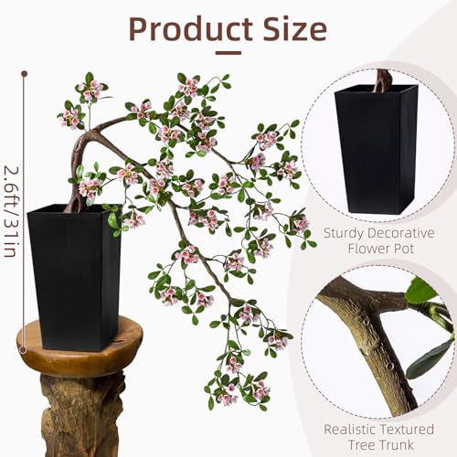 Artificial Bonsai Tree Fake Plant in Pot 2.6FT Artificial Flowers Plants 31in Artificial Spring Flowers Tree Bonsai with Lifelike Leaves Realistic Flowers for Living Room Stairwell Patio Decor(Pink) - color: Pink