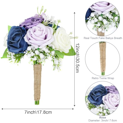 Wedding Bridesmaid Bouquets Set of 6-7 Inch Artificial Bridesmaid Bouquet Rustic Silk Flowers Pre-Made Small Floral Centerpieces for Marriage Proposal Party Anniversary - Navy Blue & Lilac - color: Navy Blue and Lilac, size: Set of 6 Bridesmaid Bouquets
