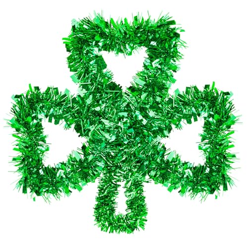 15.7 Inch St Patricks Day Shamrock Wreath for Front Door Shamrock Iron Wire Tinsel Wreath Lucky Clover Garland Hanging Ornaments for Irish Holiday Wall Window Party Decor - color: Shamrock