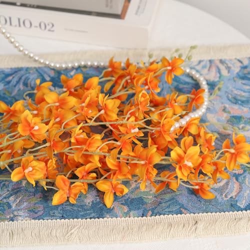 Artificial Orchid Silk Fake Flowers 5PCS Long Stem Artificial Flowers that Look Real Dancing Lady Orchids for Tall Vase Home Outdoor Wedding Party Office Decoration(Orange) - color: Orange