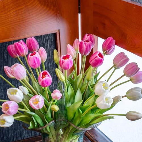 Artificial Tulips Flowers,Soft Touch Latex Bouquet, Fake Tulips,Spring Wedding Home Room Table Centerpiece Decor - color: 40pcs Peachblow Set(no Vase)