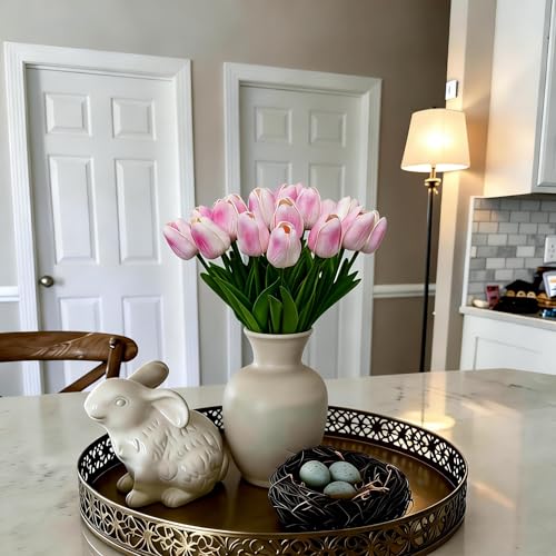 20pcs Pink Tulips Artificial Flowers 13 Inch PU Fake Flowers Fake Tulips for Mother's Day Easter in Home Kitchen Wedding Dining Table Decorations - color: B-Pink