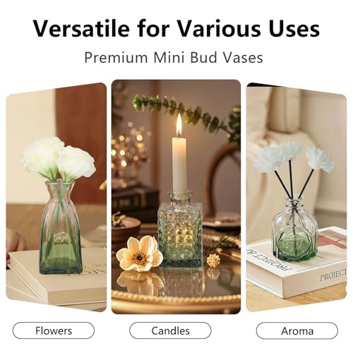 RUCKAE Glass Bud Vases Mini Flower Vase Small Vintage Vases for Centerpiece Table Wedding Decorations Home Decor Party(Gradient Green 22 Pack) - style: Gradient Green 22 Pack