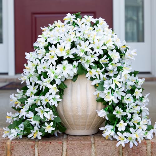 Ivydale Artificial Lily Flowers for Outdoors Fake Hanging Flower Vines for Outside Decoration, UV Resistant 2PCS Faux Plants for Patio Porch Balcony Garden Yard, White - color: White