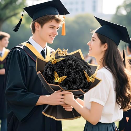 Waipfaru Black Glitter Roses Bouquet, DIY Flowers Bouquet, Birthday Gifts for Women Mom Grandma Wife Girlfriend, 24 Pcs Fake Rose for Valentines, Mothers Day, Anniversary, Graduation Gifts - color: Black, size: 24pcs