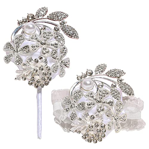 WANLIAN Wrist Corsage with Peal and Rhinestone Corsage and Boutonniere Set for Wedding,Prom,Party (Silver White，2 Pieces) - color: Silver White，2 Pieces