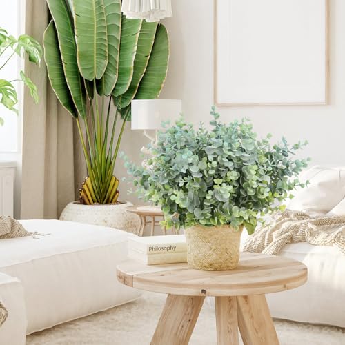 RECUTMS 8 Bundles Artificial Greenery Plants Stems Fake Eucalyptus Plants Boxwood Bushes for Spring Summer Farmhouse Office Vase Centerpiece Indoor Outdoor Graduation Wedding Party Decor(Dusty Blue) - color: Dusty Blue, size: 8 Pcs