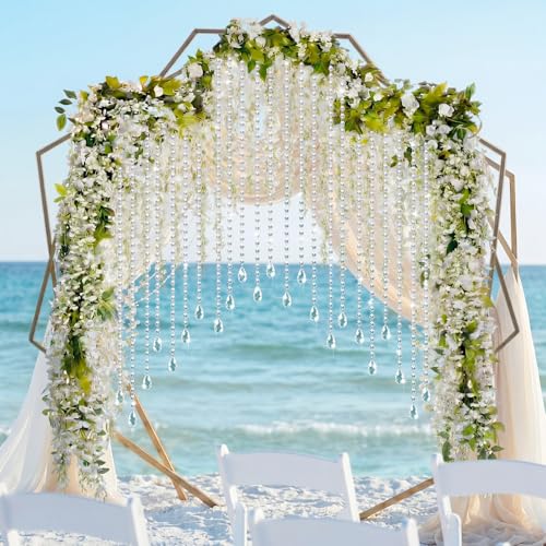 XunYee 16 Pcs Wisteria Artificial Flowers Garland and Crystal Garland Set 4 Pcs Total 72 ft White Silk Wisteria 12 Acrylic Crystal Strands for Wedding Arch Backdrop Home Garden Decor
