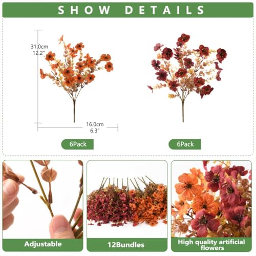 INQCMY Artificial Fake Fall Plants Flowers for Outdoor Outside Decoration,12 Bundles Faux Silk Daisy Flowers UV Resistant Look Real No Fade for Front Door Porch Patio Yard Balcony Autumn Decor - color: Orange Brown, size: 12 PCS