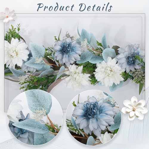 Giegxin 1 Pack 6 ft Artificial Flower Garland with Dahlias and Eucalyptus Blue White Flower Fake Wisteria Vines Summer Greenery Garland for Wedding Mantle Porch Stair Table Indoor Decor - style: Dahlias