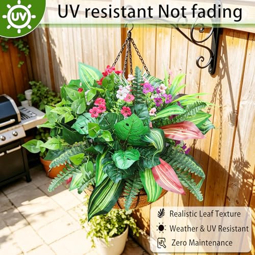 20 Pcs Artificial Flowers Plants for Outdoor Plastic Fake Greenery Plants UV Resistant Faux Bushes Fern Stems for Home Patio Garden Porch Window Box Indoor Outside Spring Summer Decor - color: Purple Pink White, size: 20