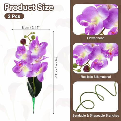 uxcell 2 Pcs Artificial Phalaenopsis Fake Flowers, 12 Inch Real Touch Artificial Floral Fake Bouquet for Wedding Bride Shower Gift Home Decor DIY Crafts, Purple - color: Purple, size: 12 Inch