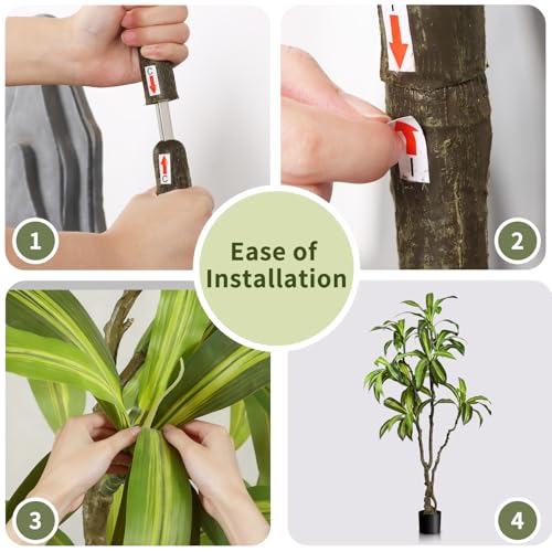 Artificial Dracaena Tree 6.5ft(78in) Faux Floor Plant for Indoor Decor Realistic Potted Tree with Texture Lifelike Leaves and Natural Wood Trunk for Home Living Room,Office Perfect Housewarming Gift - color: Dracaena Tree, size: 6ft