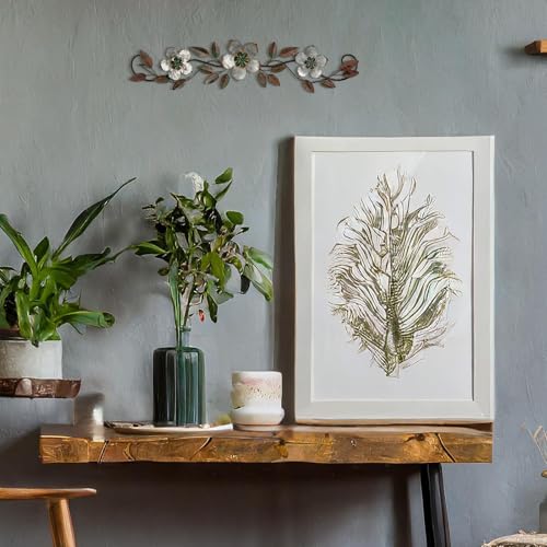Wesiti Metal Flower Wall Decor Vintage Metal Flower Wrought Iron Scroll Sculpture 15.7''x3.7'' Not 3D, Flat Farmhouse Leaf Wall Decor with Nails for Summer Bedroom Kitchen Indoor Outdoor(Silver Gray) - color: Silver Gray
