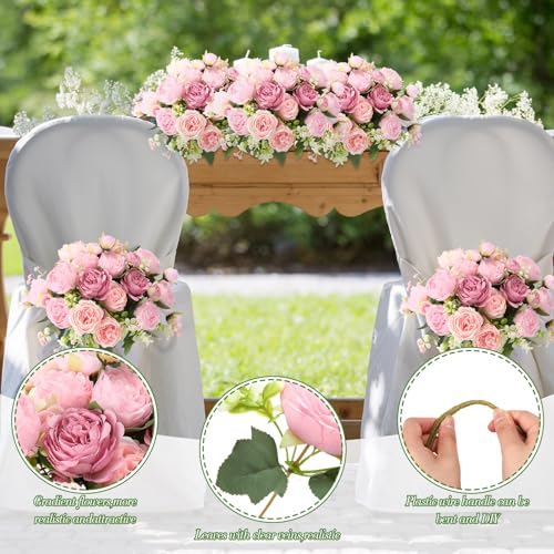 Geosar 8 Bundles Artificial Peonies Flowers Fake Silk Peony Bouquet Faux Peonies Flowers Bulk for Decoration Vase Floral Arrangements Wedding Party Table (Russet Red,Light Pink) - color: Russet Red, Light Pink