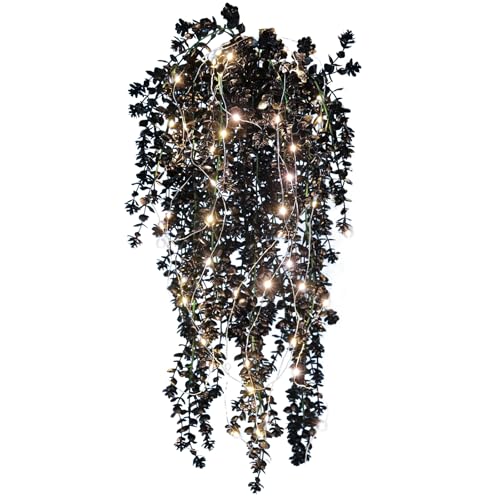Black Hanging Flowers with Lights Faux Hanging Plants Artificial Hanging Plant Fake Greenery Faux Hanging Vines Plant for Indoor Outdoor Wedding Halloween Party Fall Wall Room Door Decor(Black) - color: Black, size: Hanging Plants With Lights