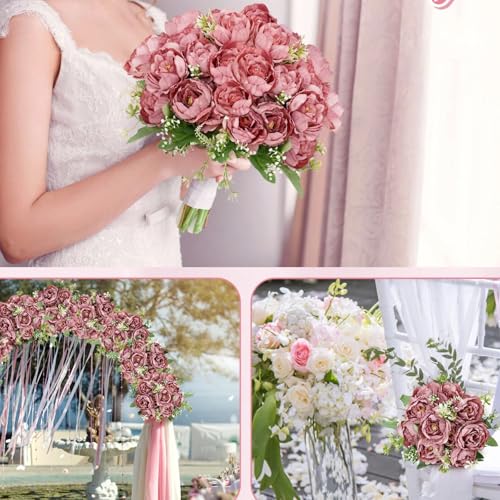 12 Bundles Peonies Artificial Flowers Artificial Peonies Silk Flowers Fake Peonies Artificial Flowers Wedding Home Table Decoration Realistic Peonies Bouquet for Centerpiece Table (Dusty Rose) - color: Dusty Rose