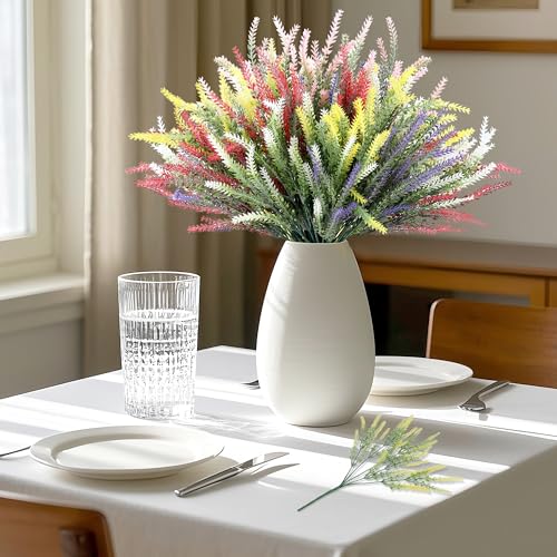 15 Bundles Artificial Lavender Outdoor Flowers Fake Plastic Flower Outside UV Resistant for Home Kitchen Wedding Outdoor Decor(Assorted Colors,5) - color: Purple、red、white、pink and Yellow