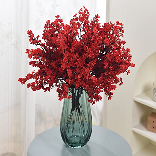 15PCS Artificial Baby Breath Flowers Fake Silk Real Touch DIY Floral Bouquets Decor Wedding Party Decoration Arrangements-Red - color: 15pcs-red